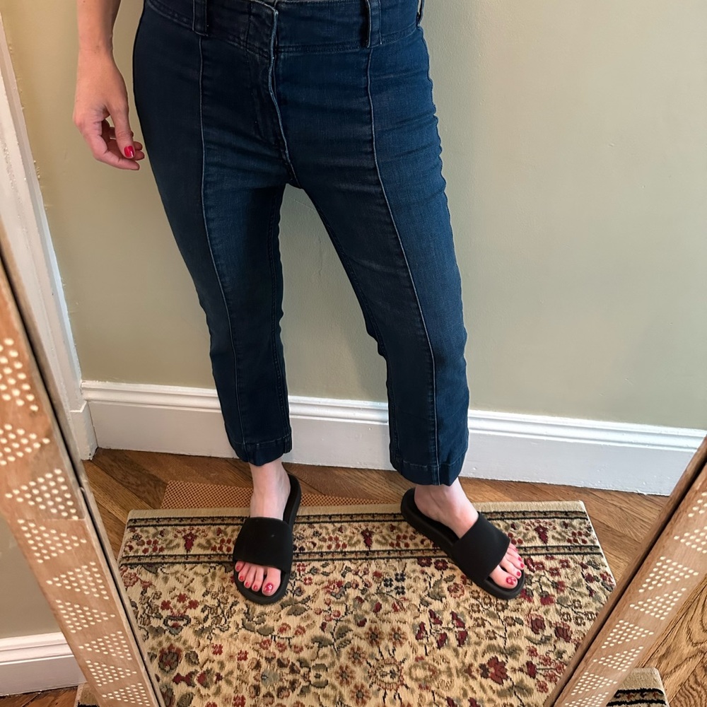 Pilcro 70s high rise slim cropped jeans dark wash size 28